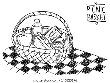 Picnic Basket In Doodle Style