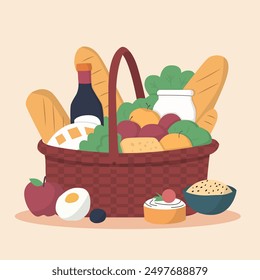 Picnic Basket Filled with Food and Drinks