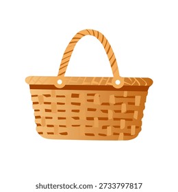 Cesta de picnic en estilo plano para el ocio al aire libre de primavera. Perfecto para temas de picnic, diseños de estilo de vida y gráficos de temporada.