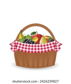 Cesta de picnic con frutas, vector