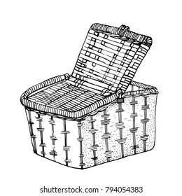 picnic basket. hand drawing vector on white background