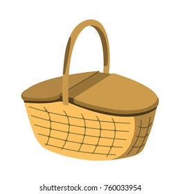 Picnic Basket icon. BBQ and Picnic label on white Background.  Cartoon style. Vector Illustration.
