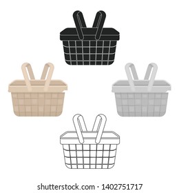 Picnic basket icon in cartoon,black style isolated on white background. Park symbol stock vector illustration.