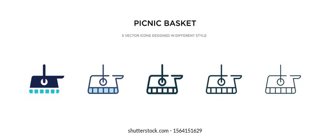 picnic basket icon in different style vector illustration. two colored and black picnic basket vector icons designed in filled, outline, line and stroke style can be used for web, mobile, ui