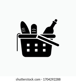 Picnic Basket Icon. Holiday Time. Presented in Glyph Style.
