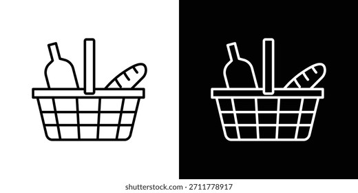 Esquema del icono de la cesta de picnic. Vector aislado pictograma para el Web