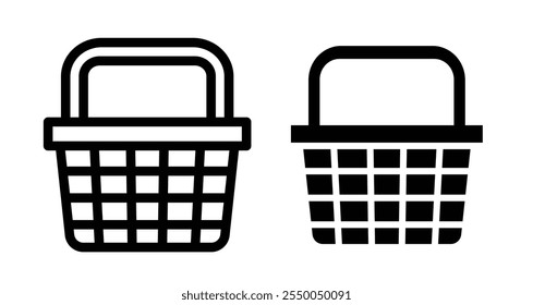 Picnic basket Icon set in black filled and line.