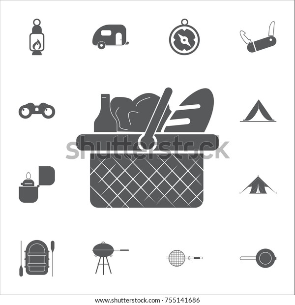Picnic Basket Icon. Set of camping icons on\
white background