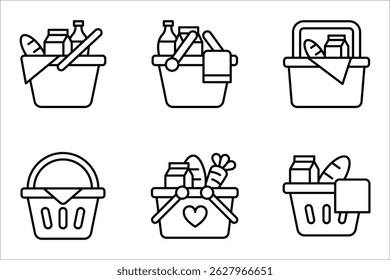 Picnic basket icon set. Linear style sign for mobile concept and web design. vector illustration on white background