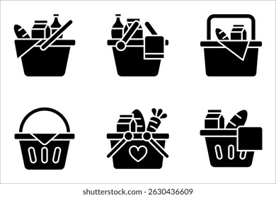 Ícone de cesta de piquenique definido. Sinal de estilo linear para conceito móvel e web design. ilustração vetorial em fundo branco