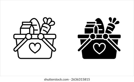 Picnic basket icon set. Linear style sign for mobile concept and web design. vector illustration on white background