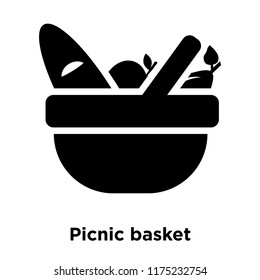 Icono de cesta de picnic aislado en fondo blanco, concepto de logo signo de cesta de picnic en fondo transparente, símbolo negro relleno