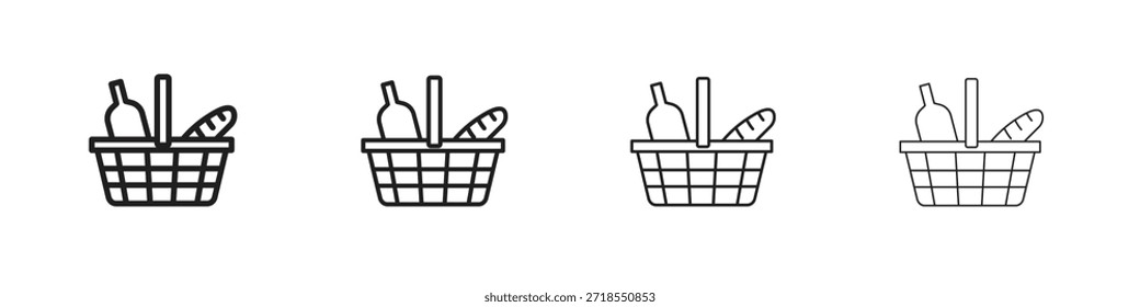 Picnic basket icons, Set of linear icons. Black linear palm icons