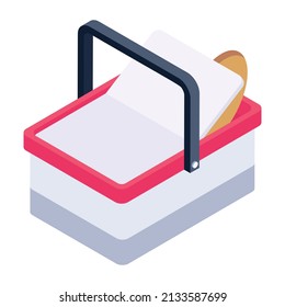 A picnic basket in modern isometric vector 

