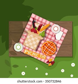 picnic basket on wooden background vector illustration