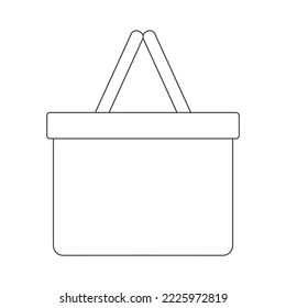 Picnic basket outline icon. Hand made wicker willow hamper with two handles isolated on white background. Vector graphic illustration.