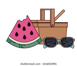 picnic basket with portion of watermelon