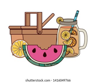 picnic basket with refreshing drink for summer