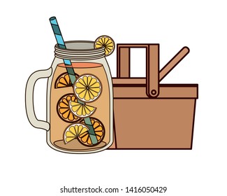 picnic basket with refreshing drink for summer