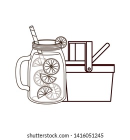 picnic basket with refreshing drink for summer