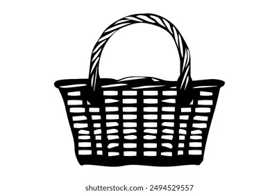 Picnic Basket Silhouette Vector, Blank Basket black Silhouette Clipart isolated on a white background