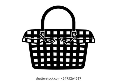 Vector de silueta de cesta de picnic, cesta en blanco negro Clipart de silueta aislado sobre un fondo blanco