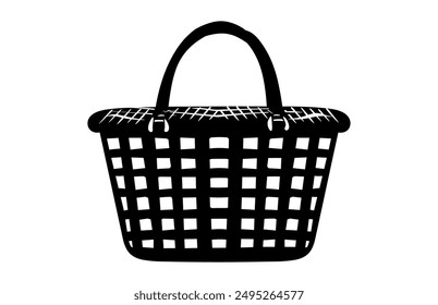Picnic Basket Silhouette Vector, Blank Basket black Silhouette Clipart isolated on a white background