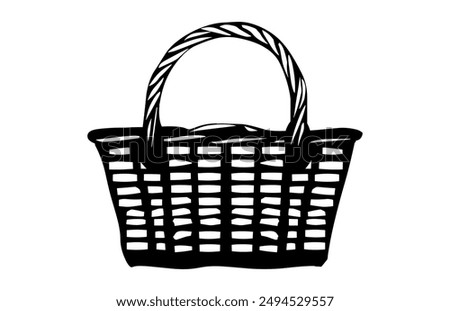 Picnic Basket Silhouette Vector, Blank Basket black Silhouette Clipart isolated on a white background