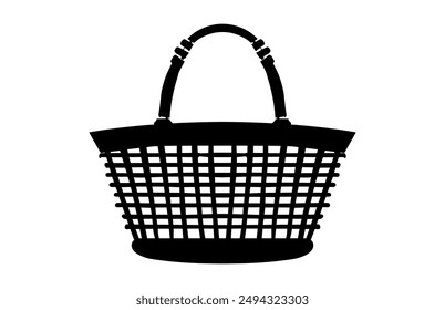 Picnic Basket Silhouette Vector, Basket Clipart black Silhouette