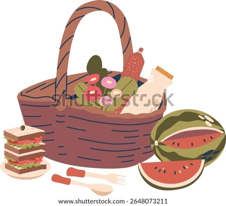 Picnic basket with snacks vector illustration