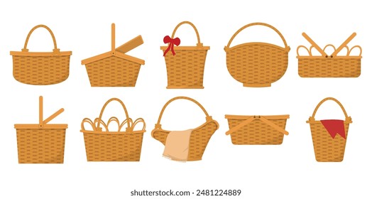 Picnic Basket Vector Element Set