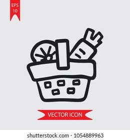 Picnic basket vector icon 
