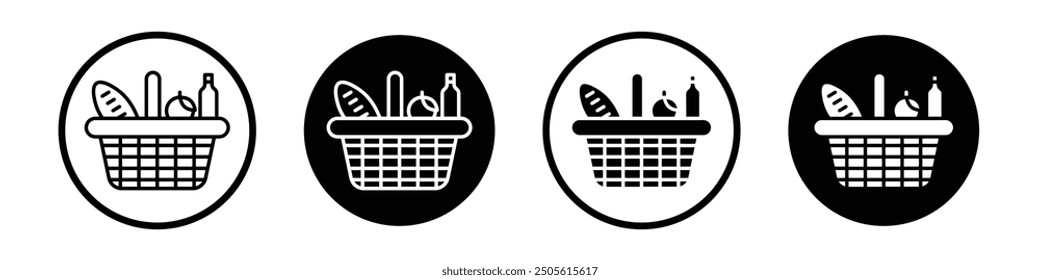 Conjunto de iconos de Vector de cesta de picnic negro relleno y estilo delineado.