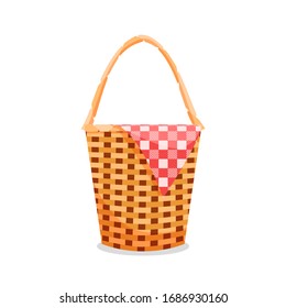 Picnic basket vector isolated illustration. Checkered cloth bbq with family concept design.