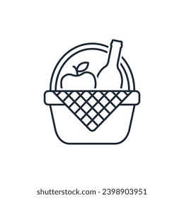 Picnic basket. Vector linear icon illustration isolated on white background.