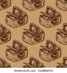 Picnic basket vector seamless pattern