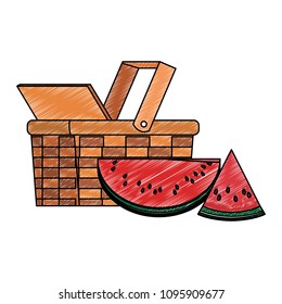 Picnic basket with watermelons scribble