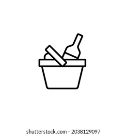 Picnic basket, wine and bread simple thin line icon vector illustration