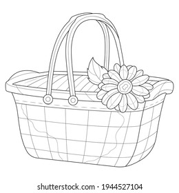 Picnic basket.Coloring book antistress for children and adults. Illustration isolated on white background.Zen-tangle style. Hand draw
