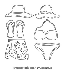 Picnic beach equipment outline vector sign, linear style pictogram vector illustration, isolated on white