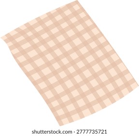 Picnic blanket with check pattern seen from above, soft folds and tilted angle. Symbol of leisure, outdoor rest, and summer relaxation. Cartoon vector illustration.