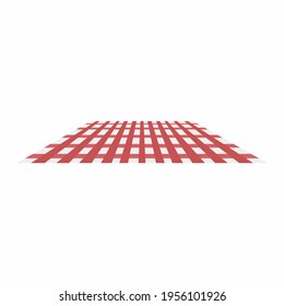 Picnic blanket on a white background. A lying red and white tablecloth for picnic. Summer outdoor picnic concept. Vector flat illustration of outdoor picnic, weekend and vacation, outdoor travel