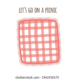 Picnic blanket park isolated Red Gingham tablecloth Outdoors summer picnic background. Checkered plaid