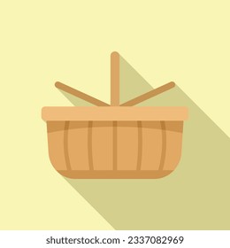 Picnic box icon flat vector. Hamper basket. Natural handle
