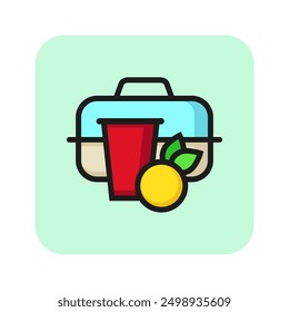 Picnic box line icon. Fruit, takeaway drink, carton cup. Lunch box concept. Can be used for topics like barbecue, dinner, outdoor eating