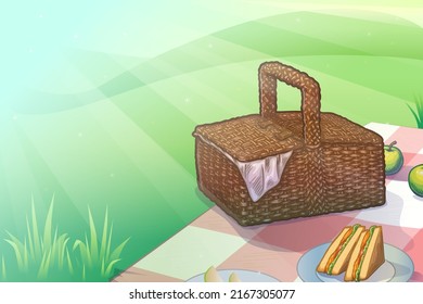 Ilustración vectorial de verano brillante picnic para el diseño web 