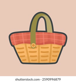 picnic bucket with outline flat vector design.