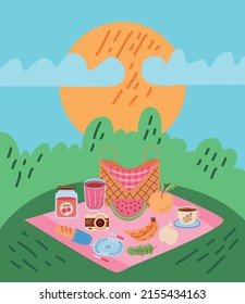 picnic in camp landscape scene