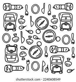 picnic and camping doodle line set vector