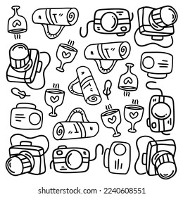 picnic and camping doodle line set vector